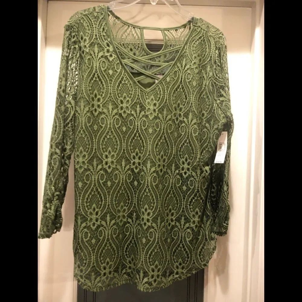 NoBo Pastel Green lace women’s blouse sz XL